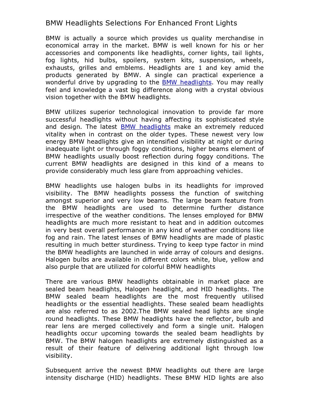 Bmw headlights selections for improved front lights