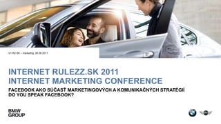 INTERNET RULEZZ.SK 2011INTERNET MARKETING CONFERENCE Facebook ako súČasŤ marketingových a komunikačných stratégií Do youspeak Facebook? V1-R2-SK – marketing, 28.09.2011 