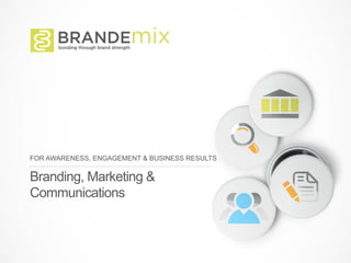 brandemix
BRANDING ADVERTISING,
MARKETING & PR
CORPORATE
COMMUNICATIONS
DIGITAL &
INTERACTIVE
SOCIAL MEDIA
MARKETING
EMPLOYER
BRANDING
RECRUITMENT
ADVERTISING
Proud to Be a Certified WBE
Brandemix 2017. All rights reserved.
 