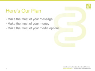 Here’s Our Plan
• Make the most of your message
• Make the most of your money
• Make the most of your media options




64
 