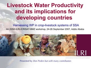 Livestock Water Productivity and its implications for developing countries    Harnessing WP in crop-livestock systems of SSA An IWMI-ILRI-ICRISAT-BMZ workshop, 24-26 September 2007, Addis Ababa Presented by  Don Peden but with many contributors 