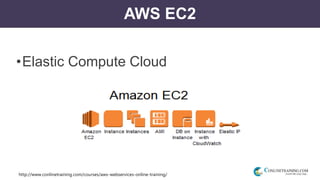 http://www.conlinetraining.com/courses/aws-webservices-online-training/
AWS EC2
•Elastic Compute Cloud
 