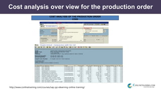 http://www.conlinetraining.com/courses/sap-pp-elearning-online-training/
Cost analysis over view for the production order
COST ANALYSIS OF THE PRODUCTION ORDER
CO02
 