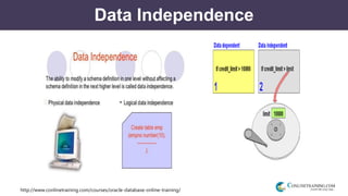 http://www.conlinetraining.com/courses/oracle-database-online-training/
Data Independence
 