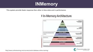 http://www.conlinetraining.com/courses/oracle-database-online-training/
INMemory
This system provide faster response then other in time slots and in performance.
 