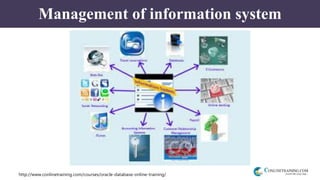 http://www.conlinetraining.com/courses/oracle-database-online-training/
Management of information system
 
