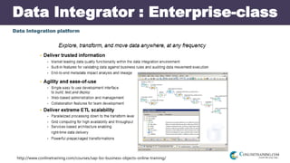 http://www.conlinetraining.com/courses/sap-bo-business-objects-online-training/
Data Integrator : Enterprise-class
Data Integration platform
 