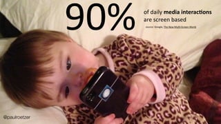 90% of	
  daily	
  media	
  interac;ons	
  
are	
  screen	
  based
source:	
  Google,	
  The	
  New	
  MulE-­‐Screen	
  World
@paulroetzer
 