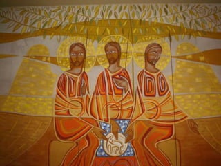 - O  PAI  é aquele que tomou a iniciativa de salvar os homens,  destinando-os a uma felicidade eterna, na sua família; - O  FILHO  é aquele que realizou essa obra de salvação,  com a sua vinda ao mundo e a sua fidelidade até a morte; - O  ESPÍRITO , o Amor que une o Pai com o Filho, é aquele  que foi infundido no coração de todos os cristãos no Batismo. 