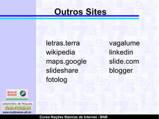 Outros Sites letras.terra  vagalume  wikipedia  linkedin  maps.google  slide.com  slideshare  blogger  fotolog  