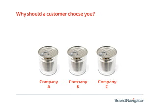 Why should a customer choose you?




         Company      Company       Company
            A            B             C
 