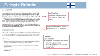 Exemplo: Finlândia
Fonte: “Análise Internacional Comparada de Políticas Curriculares” (Paula Louzano)
 