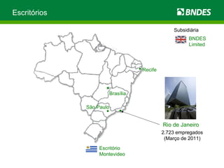 Escritório Montevideo BNDES Limited Rio de Janeiro 2.723 empregados (Março de 2011) Subsidiária Escritórios  Brasília Recife São Paulo   