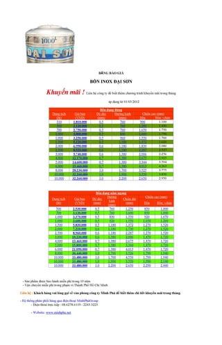 Bảng báo giá bồn ionx đại sơn 2012