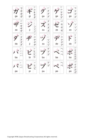 3
4 5 3
4
3
4
4
4
5
4
5
4
5
4
5
4
5
4
5
3
4
3
4 3
4
4
5
3
4
3
4 3
3
4 3 5
6
3 3 5
ga gi gu ge go
za ji zu ze zo
da ji zu de do
ba bi bu be bo
pa pi pu pe po
Copyright NHK (Japan Broadcasting Corporation) All rights reserved.
 