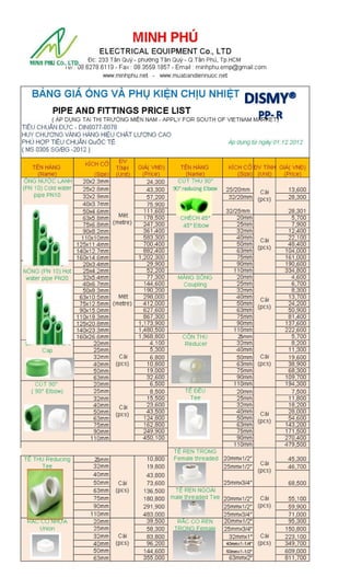Bảng giá ống & phụ kiện dismy 2013