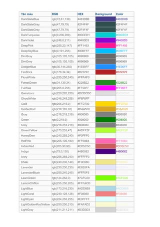 Color Ma0 Bảng mã màu | DOC
