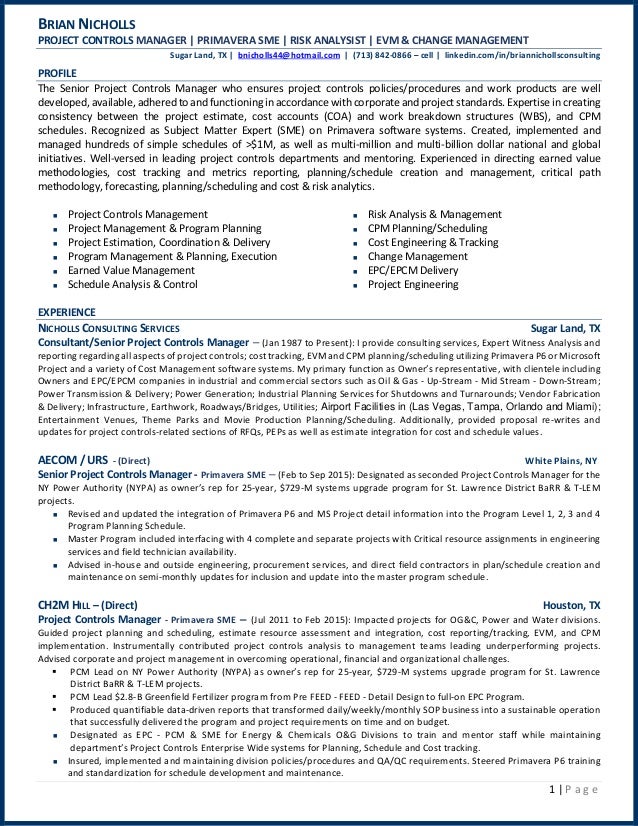 brian nicholls project controls manager primavera sme risk analysist evm change management - Resume Of Project Control Manager brian nicholls project controls manager primavera sme risk analysist evm change management - Resume Of Project Control Manager