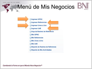Menú de Mis Negocios
 