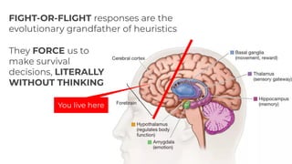 FIGHT-OR-FLIGHT responses are the
evolutionary grandfather of heuristics
They FORCE us to
make survival
decisions, LITERALLY
WITHOUT THINKING
You live here
 