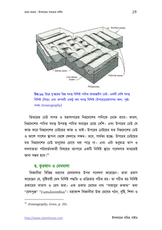 পৰ্থম অধয্ায় : ইসলােমর সতয্তার দলীল                                                              29




         িচতৰ্-১৬: িচেতৰ্ দু ‘স্তেরর িভন্ন ঘনতব্ িবিশষ্ট পািনর আভয্ন্তরীণ েঢউ। একিট েবিশ ঘনতব্
         িবিশষ্ট (িনেচ) এবং অপরিট একটু কম ঘনতব্ িবিশষ্ট (উপের)(মহাসাগর জ্ঞান, পৃষ্ঠা-
         ২০৪, Oceanography)


      িভতেরর েঢউ সাগর ও মহাসাগেরর িনম্নেদেশর পািনেক েঢেক রােখ। কারণ,
িনম্নেদেশর পািনর ঘনতব্ উপরস্থ পািনর ঘনেতব্র েচেয় েবিশ। এবং উপেরর েঢউ েয
কাজ কের িনম্নেদেশর েঢউেয়র কাজ ও তাই। উপেরর েঢউেয়র মত িনম্নেদেশর েঢউ
ও আেশ পােশর স্থাপনা েভেঙ্গ েফলেত সক্ষম। তেব, পাথর্কয্ হেচ্ছ- উপেরর েঢউেয়র
মত িনম্নেদেশর েঢউ মানু েষর েচােখ ধরা পেড় না। এবং এটা শ‌ুধুমাতৰ্ তাপ ও
লবণাক্ততা পিরবতর্নকারী িবষেয়র বয্াপাের একিট িনিদর্ষ্ট স্থােন গেবষণার মাধয্েমই
                    26
জানা সম্ভব হেব।

             ু
         ছ. করআন ও েমঘমালা
      িবজ্ঞানীরা িবিভন্ন ধরেণর েমঘমালার উপর গেবষণা কেরেছন। তারা পৰ্মাণ
কেরেছন েয, বৃ িষ্টবাহী েমঘ িনিদর্ষ্ট পদ্ধিত ও পৰ্িকৰ্য়ায় গিঠত হয়। তা গিঠত হয় িনিদর্ষ্ট
পৰ্কােরর বাতাস ও েমঘ দব্ারা। এক পৰ্কার েমেঘর নাম “সাহাবু র রুকাম” তথা
“েমঘপু ঞ্জ” “Cumulonimbus”। মহাকাশ িবজ্ঞানীরা উক্ত েমেঘর গঠন, বৃ িষ্ট, িশলা ও

26
     Oceanography, Gross, p. 205.


http://www.islamhouse.com                                                     ইসলােমর সিচতৰ্ গাইড
 