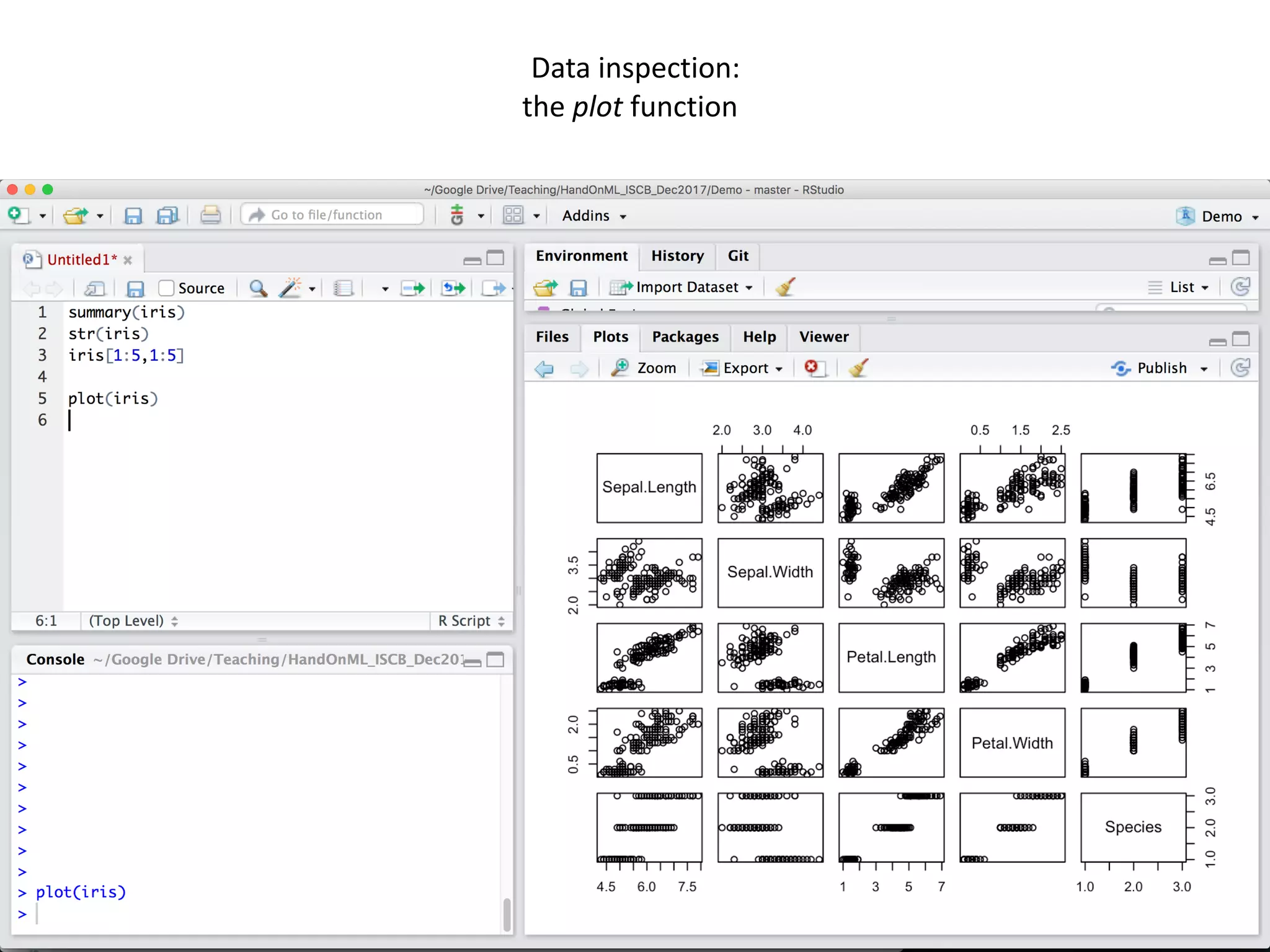 33
Data	inspection:		
the	plot	function
 