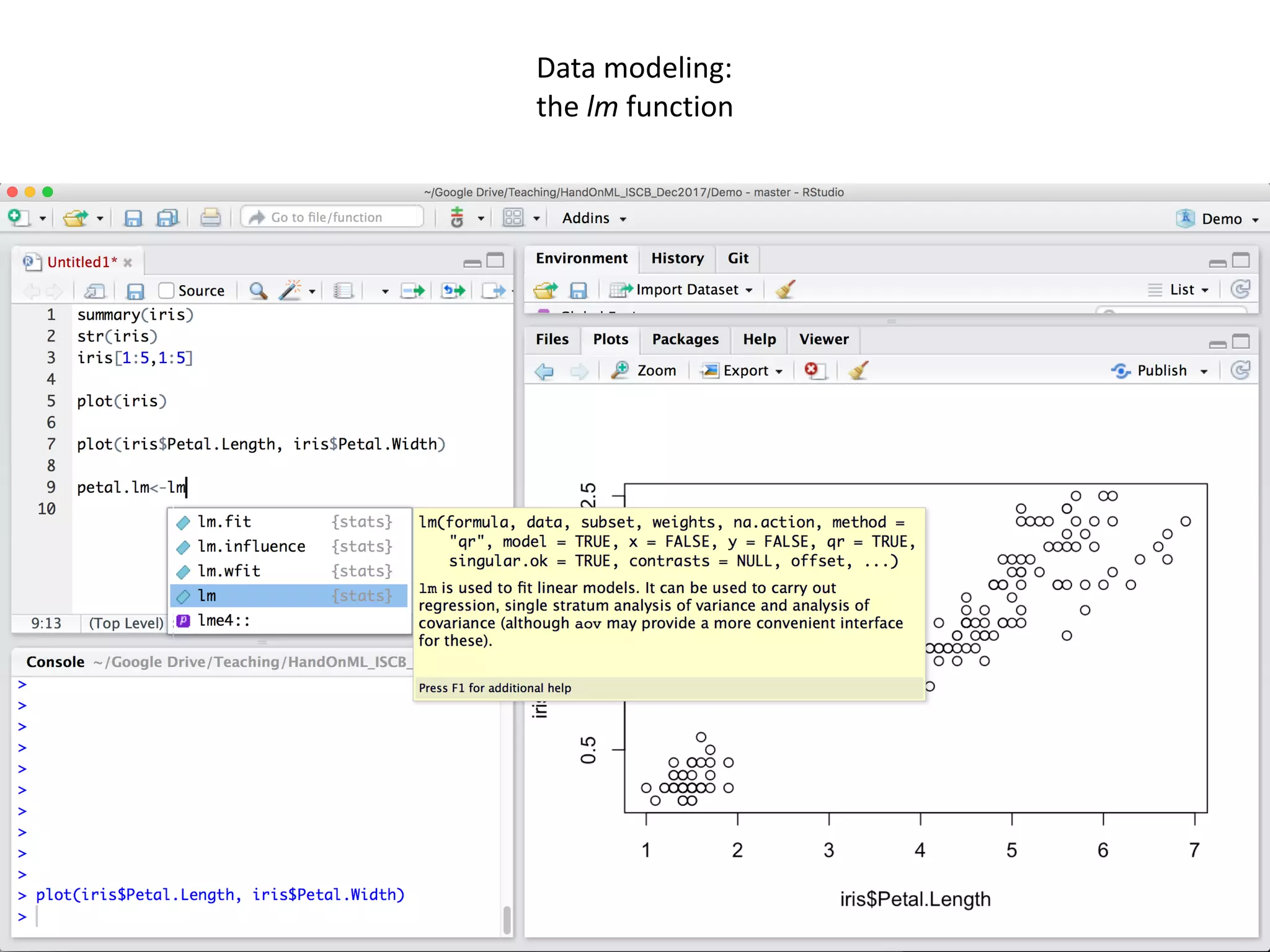 39
Data	modeling:	
the	lm	function	
 