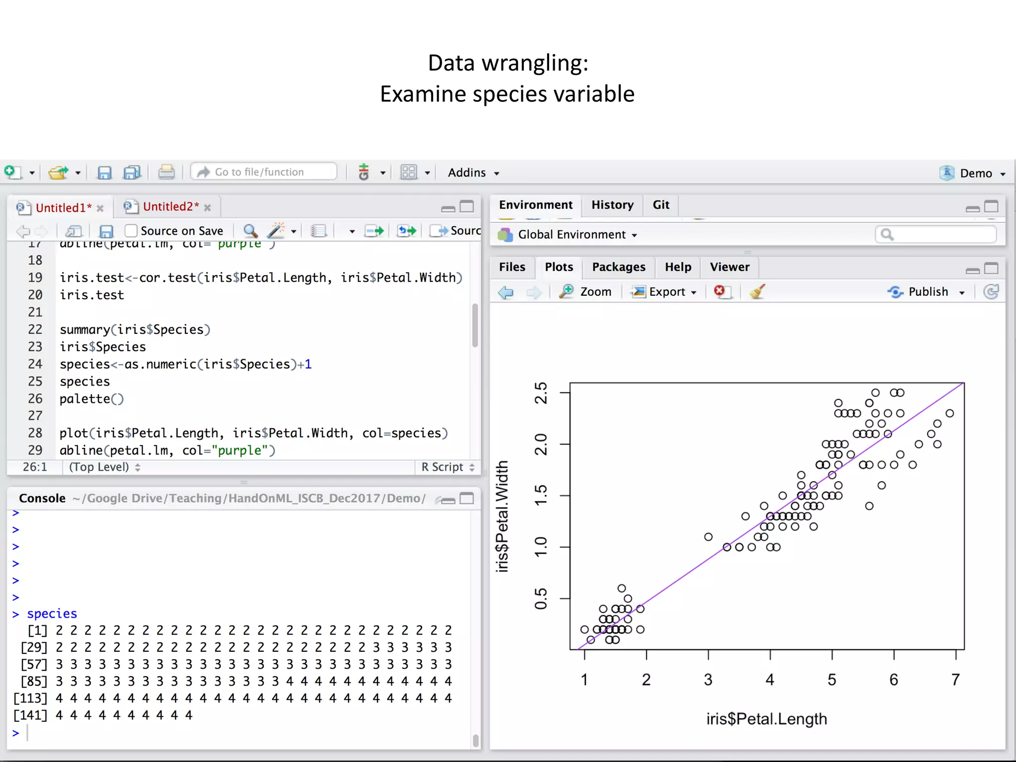 49
Data	wrangling:	
Examine	species	variable	
 
