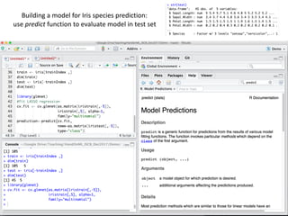 66
Building	a	model	for	Iris	species	prediction:		
use	predict	function	to	evaluate	model	in	test	set
 