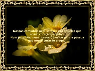 Nossos caminhos nem sempre são aqueles que nosso coração projeta.   Nem para nós, nem nossos filhos ou para a pessoa que nosso coração elegeu. 