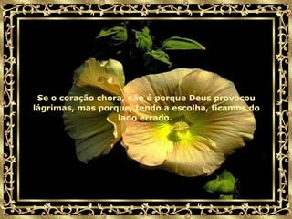 Se o coração chora, não é porque Deus provocou lágrimas, mas porque, tendo a escolha, ficamos do lado errado.  