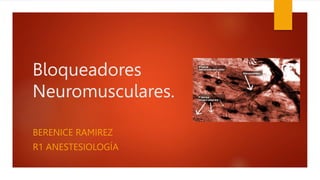 Bloqueadores
Neuromusculares.
BERENICE RAMIREZ
R1 ANESTESIOLOGÍA
 