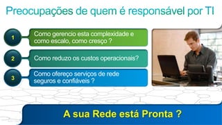 © 2011 Cisco and/or its affiliates. All rights reserved. Cisco Confidential 7
A sua Rede está Pronta ?
Como reduzo os custos operacionais?2
Como ofereço serviços de rede
seguros e confiáveis ?3
1
Como gerencio esta complexidade e
como escalo, como cresço ?
 
