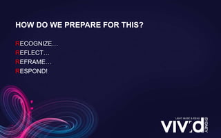 RECOGNIZE…
REFLECT…
REFRAME…
RESPOND!
HOW DO WE PREPARE FOR THIS?
 