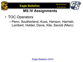 MS IV Assignments TOC Operators Penn, Southerland, Kuss, Henson, Harnish, Lambert, Holder, Davis, Kile, Savioli (Marc) Eagle Battalion 2010 
