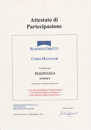 Corso Manager BusinessObjects