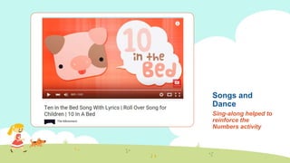 Songs and
Dance
Sing-along helped to
reinforce the
Numbers activity
 