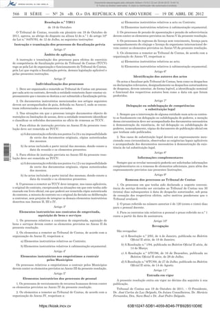 Documento descarregado pelo utilizador Adilson (10.8.0.12) em 25-04-2012 14:45:14.
                                                                                  © Todos os direitos reservados. A cópia ou distribuição não autorizada é proibida.


                  566      II SÉRIE — NO 26                  «B. O.» DA REPÚBLICA DE CABO VERDE — 19 DE ABRL DE 2012
                                          Resolução n.º 7/2011                                             a) Elementos instrutórios relativos a acto ou Contrato;
                                             de 19 de Outubro                                              b) Elementos instrutórios relativos à cabimentação orçamental.
                    O Tribunal de Contas, reunido em plenário em 19 de Outubro de                    3. Os processos de pensão de aposentação e pensão de sobrevivência
                  2011, aprova, ao abrigo do disposto na alínea b) do n.º 1 do artigo 10°          devem conter os elementos previstos no Anexo V da presente resolução.
                  da Lei n.º 84/IV/93, de 12 de Julho, as seguintes instruções:                      4. Os processos de regresso de licença sem vencimento, licença para
                   Instrução e tramitação dos processos de ﬁscalização prévia                      acompanhamento do cônjuge e licença do organismo internacional de-
                                                                                                   vem conter os elementos previstos no Anexo VI da presente resolução.
                                                 Artigo 1º
                                                                                                      5. Os elementos a remeter ao Tribunal de Contas, de acordo com a
                                          Âmbito de aplicação
                                                                                                   organização do Anexo VI, respeitam a:
                     A instrução e tramitação dos processos para efeitos do exercício
                                                                                                           a) Elementos instrutórios relativos ao acto;
                  de competência de ﬁscalização prévia do Tribunal de Contas (TCCV)
                  rege-se pela Lei de organização e funcionamento do Tribunal de Contas,                   b) Elementos instrutórios relativos à cabimentação orçamental.
                  pela Lei que regula a ﬁscalização prévia, demais legislação aplicável e                                                  Artigo 6º
                  pelas presentes instruções.
                                                                                                                       Identiﬁcação dos autores dos actos
                                                 Artigo 2º
                                                                                                      Os actos a ﬁscalizar pelo Tribunal de Contas, bem como os despachos
                                    Individualização dos processos                                 ou declarações relevantes, designadamente os despachos autorizadores
                     1. Deve ser organizado e remetido ao Tribunal de Contas um processo           de despesas, devem ostentar, de forma legível, a identiﬁcação nominal
                  por cada acto ou contrato, devendo a entidade remetente fazer constar ex-        e funcional dos respectivos autores bem como a data em que foram
                  pressamente que o mesmo se destina a ser submetido a ﬁscalização prévia.         proferidos.
                     2. Os documentos instrutórios mencionados nos artigos seguintes                                                       Artigo 7º
                  devem ser acompanhados de guia, deﬁnida no Anexo I, onde se encon-                           Delegação ou subdelegação de competências
                  tram referenciados os documentos enviados.                                                              e substituição legal
                     3. Nas situações em que o processo integre documentos objecto de                 1. Sempre que a intervenção de alguma entidade num acto ou contra-
                  restrições ou limitações de acesso, deve a entidade remetente identiﬁcar         to se fundamente em delegação ou subdelegação de poderes, a menção
                  e classiﬁcar os referidos documentos no ofício de remessa ao TCCV.               dessa circunstância deve ser acompanhada dos documentos necessários
                     4. Para efeitos de instrução prevista no Anexo II da presente reso-           à demonstração da existência, de tal delegação ou subdelegação de
                  lução deve ser remetida ao TCCV:                                                 poderes, nomeadamente, cópias do documento de publicação oﬁcial em
                                                                                                   que tenham sido publicados.
                        a) A documentação referida nos pontos 5 a 24 e na impossibilidade
                               de envio dos documentos originais, cópias autenticadas                 2. Nos casos de substituição legal deverá ser expressamente men-
                               dos mesmos.                                                         cionada essa circunstância, observadas as exigências legais aplicáveis
                                                                                                   e acompanhada dos documentos necessários à demonstração da exis-
1 518000 002089




                        b) As actas incluindo a parte inicial das mesmas, donde conste a
                                                                                                   tência de tal substituição legal.
                               data da reunião e os elementos presentes.
                                                                                                                                           Artigo 8º
                     5. Para efeitos de instrução prevista no Anexo III da presente reso-
                  lução deve ser remetida ao TCCV:                                                                         Informações complementares
                        a) A documentação referida nos pontos 4 a 12 e na impossibilidade            Sempre que se revelar necessário poderão ser solicitadas informações
                               de envio dos documentos originais, cópias autenticadas              complementares ou a remessa de elementos adicionais, para além dos
                               dos mesmos.                                                         expressamente previstos nas presentes Instruções.
                        b) As actas incluindo a parte inicial das mesmas, donde conste a                                                   Artigo 9º
                               data da reunião e os elementos presentes.                                       Remessa dos processos ao Tribunal de Contas
                     6. O processo a remeter ao TCCV deve integrar, nos casos aplicáveis,             1. Os processos em que tenha sido declarado a urgente conveni-
                  o original do contrato, exceptuando as situações em que este tenha sido          ência do serviço deverão ser enviados ao Tribunal de Contas nos 30
                  exarado em livro oﬁcial, em que poderá ser remetida cópia autenticada            (trinta) dias subsequentes à data do despacho autorizador, sob pena
                  do contrato, a minuta do contrato ou o original da decisão ou deliberação        de cessação dos respectivos efeitos, salvo motivos ponderosos que o
                  a contratar, sem prejuízo de integrar os demais elementos instrutórios           Tribunal avaliará.
                  descritos nos Anexos II, III e IV.
                                                                                                     2. O prazo referido no número anterior é de 120 (cento e vinte) dias
                                                 Artigo 3º                                         para o pessoal docente.
                        Elementos instrutórios nos contratos de empreitada,                          3. Para os contratos não relativos a pessoal o prazo referido no n.º 1
                                   aquisição de bens e serviços                                    conta a partir da data de assinatura.
                    1. Os processos relativos a contratos de empreitada, aquisição de                                                     Artigo 10º
                  bens e serviços devem conter os elementos previstos no Anexo II da
                                                                                                                                         Revogação
                  presente resolução.
                                                                                                      São revogadas:
                     2. Os elementos a remeter ao Tribunal de Contas, de acordo com a
                  organização do Anexo II, respeitam a:                                                    a) A Resolução n.º 2/93, de 4 de Janeiro, publicada no Boletim
                                                                                                                 Oﬁcial II série, de 18 de Janeiro;
                        a) Elementos instrutórios relativos ao Contrato;
                                                                                                           b) A Resolução n.º 1/94, publicada no Boletim Oﬁcial II série, de
                        b) Elementos instrutórios relativos à cabimentação orçamental.
                                                                                                                  14 de Março;
                                                 Artigo 4º
                                                                                                           c) A Resolução n.º 5/TC/96, de 16 de Dezembro, publicada no
                        Elementos instrutórios nos empréstimos a contrair                                        Boletim Oﬁcial II série, de 29 de Julho;
                                        pelos Municípios
                                                                                                           d) A Resolução n.º 6/TC/00, de 27 de Julho, publicado no Boletim
                    Os processos relativos a empréstimos a contrair pelos Municípios                              Oﬁcial II série, de 14 de Agosto.
                  devem conter os elementos previstos no Anexo III da presente resolução.
                                                                                                                                          Artigo 11º
                                                 Artigo 5º
                                                                                                                                    Entrada em vigor
                          Elementos instrutórios dos processos de pessoal
                                                                                                     A presente resolução entra em vigor no décimo dia seguinte à sua
                     1. Os processos de recrutamento de recursos humanos devem conter              publicação.
                  os elementos previstos no Anexo IV da presente resolução.
                                                                                                     Tribunal de Contas aos 19 de Outubro de 2011. – O Presidente,
                     2. Os elementos a remeter ao Tribunal de Contas, de acordo com a              Dr. José Carlos da Luz Delgado, Os Juízes Conselheiros, Dr. Horácio
                  organização do Anexo IV, respeitam a:                                            Fernandes, Dra. Sara Boal e Dr. José Pedro Delgado.


                                      https://kiosk.incv.cv                                                      63B10247-5DB1-4059-8D46-7FB92B510D8E
 