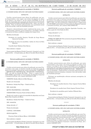 Documento descarregado pelo utilizador Adilson (10.8.0.12) em 26-07-2012 12:25:44.
                                                                               © Todos os direitos reservados. A cópia ou distribuição não autorizada é proibida.


                  220     II SÉRIE — NO 47                «B. O.» DA REPÚBLICA DE CABO VERDE — 23 DE JULHO DE 2012
                           Extracto publicação de sociedade nº 284/2012:                                    Extracto publicação de sociedade nº 286/2012:

                   A CONSERVADORA: RITA DE CARVALHO OLIVEIRA RAMOS                                A CONSERVADORA: RITA DE CARVALHO OLIVEIRA RAMOS

                                                EXTRACTO                                                                              EXTRACTO
                     Certifico narrativamente para efeitos de publicação, que nes-                 Certiﬁco narrativamente para efeitos de publicação, que nesta Con-
                  ta Conservatória a meu cargo e nos termos do disposto na alínea               servatória a meu cargo, se encontra exarado um registo de destituição
                  b) do número 1 do artigo 9.°, da Lei número 25/VI/2003, de 21 de              da gerência e vinculação da sociedade comercial denominada “UNITE-
                  Julho, foi constituída uma associação sem ﬁns lucrativos denominada           AM CV, LDA”, com sede em Palmarejo, Cidade da Praia e o capital social
                  “ASSOCIAÇÃO JUVENIL JOVENS EM ACÇÃO – AJJA, com sede em                       de 2.000.000$00, matriculada na Conservatória dos Registos Comercial
                  Castelão – Praia, de duração indeterminada, com o património inicial          e Automóvel da Praia, sob o número 04651/2009/01/08.
                  de dez mil escudos, tendo por ﬁnalidade principal:
                                                                                                   DESTITUIÇÃO: do gerente Natalino Agostinho Coutinho, com
                     Promover o desenvolvimento social e intelectual dos jovens, reali-
                                                                                                efeitos a parir de 18 de Junho de 2012:
                  zando formações, palestras, provas desportivas, actividades culturais
                  e recreativas de forma a melhorar ocupação dos tempos livres.
                                                                                                   Artigo alterado 6.°, n.° 1.
                    Membros da direcção:
                                                                                                   Termos da alteração:
                        Presidente do conselho directivo: Osvaldo da Graça Moreno
                              Garcia de Carvalho.                                                  FORMA DE OBRIGAR: Pela assinatura da gerente Helena Marga-
                                                                                                rida da Silva de Oliveira.
                        Presidente da mesa da assembleia: Anilton de Jesus de Brito
                              Monteiro.                                                            Está conforme o original.

                        Conselho ﬁscal: Odailson Ortet Barros.                                    Conservatória dos Registos Predial, Comercial e Automóvel, aos 12 de
                                                                                                Julho de 2012. – A Conservadora, p/s, Rita de Carvalho Oliveira Ramos.
                    Está conforme o original.

                    Conservatória dos Registos Predial, Comercial e Automóvel, aos 10 de                                                 –––––
                  Julho de 2012. – A Conservadora, p/s, Rita de Carvalho Oliveira Ramos.
                                                                                                            Extracto publicação de sociedade nº 287/2012:
                                                 –––––                                            A CONSERVADORA: RITA DE CARVALHO OLIVEIRA RAMOS
                           Extracto publicação de sociedade nº 285/2012:
                                                                                                                                      EXTRACTO
1 565000 002089




                   A CONSERVADORA: RITA DE CARVALHO OLIVEIRA RAMOS
                                                                                                   Certiﬁco narrativamente para efeitos de publicação, que nesta
                                                EXTRACTO                                        Conservatória a meu cargo e nos termos do disposto na alínea b) do
                                                                                                número 1 do artigo 9°, da Lei número 25/VI/2003, de 21 de Julho, foi
                     Certiﬁco narrativamente para efeitos de publicação, que nesta Con-         constituída uma associação sem ﬁns lucrativos denominada ASSOCIA-
                  servatória a meu cargo, se encontra exarado um registo de cessão de           ÇÃO MUSICAL DE ARTES E ESPECTÁCULOS – PRIMITIVE, com
                  quotas da sociedade comercial por quotas denominada “CARPNEUS                 sede em Achadinha – Cidade da Praia, de duração indeterminada, com
                  – IMPORTAÇÃO EXPORTAÇÃO, SOCIEDADE UNIPESSOAL,                                o património inicial de trezentos e sessenta e nove mil escudos, tendo
                  LDA”, com sede em Achada São Filipe – Praia e o capital social de             por ﬁnalidade principal:
                  5.000.000$00, matriculada na Conservatória dos Registos Comercial
                  e Automóvel da Praia, sob o número 20270/2011/12/09.                            Participar em manifestações culturais nacionais estrangeiras, de
                                                                                                qualquer nível.
                    CEDENTE: Emídio Alberto de Melo Marques.
                                                                                                   Membros da direcção:
                    Estado civil: divorciado.

                    Residência: Achada São Filipe – Cidade da Praia.                                    Presidente do conselho directivo: César Augusto Correia Motta
                                                                                                              Freitas.
                    NIF: 164251898.
                                                                                                        Presidente do conselho ﬁscal: Paulo Augusto Teixeira Vieira.
                    QUOTA TRANSMITIDA: 5.000.000$00.
                                                                                                        Presidente de assembleia geral: Amílcar N’Bunde Silva.
                    CESSIONÁRIO: Francisco Paulo de Bastos Matos.
                                                                                                   Está conforme o original.
                    Estado civil: casado no regime de comunhão de adquiridos com Luisa
                  Maria Dias Gonçalves de Matos.                                                  Conservatória dos Registos Predial, Comercial e Automóvel, aos 4 de
                                                                                                Abril de 2012. – A Conservadora, p/s, Rita de Carvalho Oliveira Ramos.
                    Residência: Achada São Filipe – Cidade da Praia.

                    NIF: 164846700.                                                                                                      –––––
                    Artigo alterado: 4.°                                                                      Extracto publicação de sociedade nº /2012:

                    Termos da alteração:                                                          A CONSERVADORA: RITA DE CARVALHO OLIVEIRA RAMOS
                    CAPITAL: 5.000.000$00.                                                                                            EXTRACTO
                    SÓCIO E QUOTA:
                                                                                                   Certiﬁco narrativamente para efeitos de publicação, que nesta Con-
                        Francisco Paulo de Bastos Matos, 5.000.000$00.                          servatória a meu cargo, se encontra exarado um registo de aumento de
                                                                                                capital da sociedade comercial denominada “LCP – Sociedade Gestora
                    Está conforme o original.                                                   de Participações Sociais, S.A.”, com sede em Achada Grande Trás,
                                                                                                Cidade da Praia e o capital social de 2.700.000$00, matriculada na
                    Conservatória dos Registos Predial, Comercial e Automóvel, aos 12 de        Conservatória dos Registos Comercial e Automóvel da Praia, sob o
                  Julho de 2012. – A Conservadora, p/s, Rita de Carvalho Oliveira Ramos.        número 2486/2007/10/10.


                                      https://kiosk.incv.cv                                                  87EA2F15-FBB5-478F-A553-AC1EA70BF34B
 