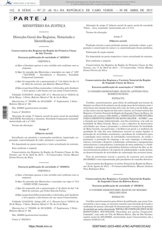 142 II SÉRIE — NO
23 «B. O.» DA REPÚBLICA DE CABO VERDE — 30 DE ABRIL DE 2015
P A R T E J
MINISTÉRIO DA JUSTIÇA
––––––
Direcção-Geral dos Registos, Notariado e
Identiﬁcação
––––––
Conservatória dos Registos da Região da Primeira Classe
de São Vicente
Extracto publicação de sociedade nº 192/2015:
CERTIFICA
a) Que a fotocópia apensa a esta certidão está conforme com os
originais;
b) Que foi extraída das Matriculas e inscrições em vigor n° 1297
–“ALUINOX – Serralharia e Alumínio, Sociedade
Unipessoal Limitada;
c) Que foi requerida sob a apresentação n° 3 do diário do dia 14
de Abril do corrente, por Roberto Manuel Pires;
d) Que ocupa duas folhas numeradas e rubricadas, pelo Ajudante
e leva aposta o selo branco em uso nesta Conservatória.
Validade: 21/04/2016 - Artigo 129°, n° 2 - Decreto-Lei n° 10/2010, de
29 de Março - I Série, Boletim Oﬁcial n° 20, de 24 de Maio.
(Decreto-Lei n° 70/2009, de 30/12/2009 - 3° Suplemento, I Série -
Boletim Oﬁcial n° 49)
São: 400$00 (quatrocentos escudos)
Conta n° 284/2015
Alteração do artigo 3º (objecto social) do pacto social da sociedade
“ALUINOX, Serralharia e alumínio. Sociedade Unipessoal, Limitada”
matriculada sob o nº 1297.
Termos da alteração:
Artigo 3º
(Objecto social)
Serralharia em alumínio e construções metálicas, importação, ex-
portação, comercialização de vidro, alumínio e acessórios.
Foi depositado na pasta respectiva o texto actualizado do contrato.
Esta conforme o original.
Conservatória dos Registos da Região da Primeira Classe de São
Vicente, aos 16 de Abril de 2015. – O Conservador, Carlos Manuel
Fontes Pereira da Silva.
––––––
Extracto publicação de sociedade nº 193/2015:
CERTIFICA
a) Que a fotocópia apensa a esta certidão está conforme com os
originais;
b) Que foi extraída das Matriculas e inscrições em vigor n° 512
– OÁSIS AVES, Limitada;
c) Que foi requerida sob a apresentação n° do diário do dia 7 de
Abril do corrente, por Pedro Estevão Fortes;
d) Que ocupa duas folhas numeradas e rubricadas, pelo Ajudante
e leva aposta o selo branco em uso nesta Conservatória.
Validade: 21/04/2016 - Artigo 129°, n° 2 - Decreto-Lei n° 10/2010, de
29 de Março - I Série, Boletim Oﬁcial n° 20, de 24 de Maio.
(Decreto-Lei n° 70/2009, de 30/12/2009 - 3° Suplemento, I Série -
Boletim Oﬁcial n° 49).
São: 400$00 (quatrocentos escudos).
Conta n° 262/2015
Alteração do artigo 2º (objecto social) do pacto social da sociedade
“Oásis – Aves, Limitada“ matriculada sob o nº 512.
Termos da alteração:
Artigo 2º
(Objecto social)
Produção avícula e outra produção animal, incluindo o abate, a pre-
paração e conservação de carnes e a comercialização desses produtos;
Fabricação de ração animal.
Foi depositado na pasta respectiva o texto actualizado do contrato.
Esta conforme o original.
Conservatória dos Registos da Região da Primeira Classe de São
Vicente, aos 17 de Abril de 2015. – O Conservador, Carlos Manuel
Fontes Pereira da Silva.
––––––
Conservatória dos Registos e Cartório Notarial da Região
de Segundo Classe da Brava
Extracto publicação de associação nº 194/2015:
O CONSERVADOR/NOTÁRIO: MANUEL ANTÓNIO PINA
RODRIGUES ROSA
EXTRACTO
Certiﬁco, narrativamente, para efeito de publicação nos termos do
disposto na alínea b) do número um do artigo nono da lei número vinte e
cinco barra seis romano barra dois mil e três, de vinte e um de Julho, que
no dia vinte e seis de Agosto de dois mil e catorze, na Conservatória dos
Registos e Cartório Notarial da Região da Segunda Classe da Brava, foi
registada sob o número 3/20140826, a “ASSOCIAÇÃO COMUNITÁRIA
PARA O DESENVOLVIMENTO DE MATO GRANDE – ACDMG”, com
a duração por tempo indeterminado, sem ﬁns lucrativos, com sede na
localidade de Mato Grande, Brava, e com o objectivo de desenvolver
actividades que visem a promoção e o desenvolvimento da localidade
de Mato Grande, em particular, e da Brava em geral, e a melhoria da
qualidade de vida dos seus habitantes através as acções ligadas: à
promoção de actividades económicas e geradoras de rendimento para
a população mais carente; às actividades socioculturais, de saúde e
promoção; à promoção do emprego e do auto emprego; à educação,
cultura, recreação e desporto; à habitação, urbanismo e equipamentos
socioculturais e comunitários; à protecção do meio ambiente e a biodi-
versidade; à protecção do património histórico-cultural da ilha; ao de-
senvolvimento da prática e do espírito de solidariedade e ajuda mútua;
ao desenvolvimento de actividades de valorização dos recursos locais.
Tem de património inicial a quantia de sessenta mil escudos
(60.000$00) e será representada pelo presidente do conselho directivo.
Conservatória dos Registos e Cartório Notarial da Região da Brava,
aos 29 de Agosto de 2014. – O Conservador/Notário, Manuel António
Pina Rodrigues Rosa.
––––––
Conservatória dos Registos e Cartório Notarial da Região
de Segunda Classe da Ribeira Brava
Extracto publicação de sociedade nº 195/2015:
O CONSERVADOR/NOTÁRIO: MANUEL DO ROSÁRIO
DELGADO DIAS
EXTRACTO
Certiﬁco narrativamente para efeitos de publicação, que nesta Con-
servatória a meu cargo, se encontra exarado uma inscrição de Cessão e
uniﬁcação de quotas, alteração de denominação e renúncia de gerência
da sociedade por quotas denominada “ESCOLA DE CONDUÇÃO EDUCAÇÃO
RODOVIÁRIA, SOCIEDADE, Sociedade por quotas Unipessoal,
Limitada”, com sede em Vila da Ribeira Brava, ilha de São Nicolau,
capital social de 500.000$00, matriculada nesta Conservatória sob o
número 03/20121116.
https://kiosk.incv.cv DDEF5A6C-32C5-485C-A7BC-A2F60EC5CA02
Documento descarregado pelo utilizador Ministerio da (10.73.103.223) em 30-04-2015 15:09:13.
© Todos os direitos reservados. A cópia ou distribuição não autorizada é proibida.
2010000007219
 