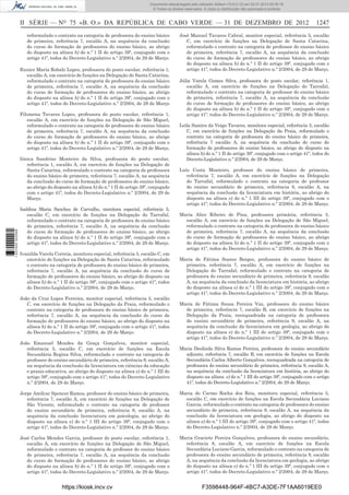 II SÉRIE — NO
75 «B. O.» DA REPÚBLICA DE CABO VERDE — 31 DE DEZEMBRO DE 2012 1247
reformulado o contrato na categoria de professora do ensino básico
de primeira, referência 7, escalão A, na sequência da conclusão
do curso de formação de professores do ensino básico, ao abrigo
do disposto na alínea b) do n.º 1 II do artigo 39º, conjugado com o
artigo 41º, todos do Decreto-Legislativo n.º 2/2004, de 29 de Março.
Eunice Maria Robalo Lopes, professora do posto escolar, referência 1,
escalão A, em exercício de funções na Delegação de Santa Catarina,
reformulado o contrato na categoria de professora do ensino básico
de primeira, referência 7, escalão A, na sequência da conclusão
do curso de formação de professores do ensino básico, ao abrigo
do disposto na alínea b) do n.º 1 II do artigo 39º, conjugado com o
artigo 41º, todos do Decreto-Legislativo n.º 2/2004, de 29 de Março
Filomena Tavares Lopes, professora do posto escolar, referência 1,
escalão A, em exercício de funções na Delegação de São Miguel,
reformulado o contrato na categoria de professora do ensino básico
de primeira, referência 7, escalão A, na sequência da conclusão
do curso de formação de professores do ensino básico, ao abrigo
do disposto na alínea b) do n.º 1 II do artigo 39º, conjugado com o
artigo 41º, todos do Decreto-Legislativo n.º 2/2004, de 29 de Março.
Iónica Sandrine Monteiro da Silva, professora do posto escolar,
referência 1, escalão A, em exercício de funções na Delegação de
Santa Catarina, reformulado o contrato na categoria de professora
do ensino básico de primeira, referência 7, escalão A, na sequência
da conclusão do curso de formação de professores do ensino básico,
ao abrigo do disposto na alínea b) do n.º 1 II do artigo 39º, conjugado
com o artigo 41º, todos do Decreto-Legislativo n.º 2/2004, de 29 de
Março.
Isaldina Maria Sanches de Carvalho, monitora especial, referência 5,
escalão C, em exercício de funções na Delegação do Tarrafal,
reformulado o contrato na categoria de professora do ensino básico
de primeira, referência 7, escalão A, na sequência da conclusão
do curso de formação de professores do ensino básico, ao abrigo
do disposto na alínea b) do n.º 1 II do artigo 39º, conjugado com o
artigo 41º, todos do Decreto-Legislativo n.º 2/2004, de 29 de Março.
Ivanilda Varela Correia, monitora especial, referência 5, escalão C, em
exercício de funções na Delegação de Santa Catarina, reformulado
o contrato na categoria de professora do ensino básico de primeira,
referência 7, escalão A, na sequência da conclusão do curso de
formação de professores do ensino básico, ao abrigo do disposto na
alínea b) do n.º 1 II do artigo 39º, conjugado com o artigo 41º, todos
do Decreto-Legislativo n.º 2/2004, de 29 de Março.
João da Cruz Lopes Ferreira, monitor especial, referência 5, escalão
C, em exercício de funções na Delegação da Praia, reformulado o
contrato na categoria de professora do ensino básico de primeira,
referência 7, escalão A, na sequência da conclusão do curso de
formação de professores do ensino básico, ao abrigo do disposto na
alínea b) do n.º 1 II do artigo 39º, conjugado com o artigo 41º, todos
do Decreto-Legislativo n.º 2/2004, de 29 de Março.
João Emanuel Mendes da Graça Gonçalves, monitor especial,
referência 5, escalão C, em exercício de funções na Escola
Secundária Regina Silva, reformulado o contrato na categoria de
professor do ensino secundário de primeira, referência 9, escalão A,
na sequência da conclusão da licenciatura em ciências da educação
e praxis educativa, ao abrigo do disposto na alínea e) do n.º 1 III do
artigo 39º, conjugado com o artigo 41º, todos do Decreto-Legislativo
n.º 2/2004, de 29 de Março.
Jorge Amílcar Spencer Ramos, professor do ensino básico de primeira,
referência 7, escalão A, em exercício de funções na Delegação de
São Vicente, reformulado o contrato na categoria de professor
do ensino secundário de primeira, referência 9, escalão A, na
sequência da conclusão licenciatura em psicologia, ao abrigo do
disposto na alínea e) do n.º 1 III do artigo 39º, conjugado com o
artigo 41º, todos do Decreto-Legislativo n.º 2/2004, de 29 de Março.
José Carlos Mendes Garcia, professor do posto escolar, referência 1,
escalão A, em exercício de funções na Delegação de São Miguel,
reformulado o contrato na categoria de professor do ensino básico
de primeira, referência 7, escalão A, na sequência da conclusão
do curso de formação de professores do ensino básico, ao abrigo
do disposto na alínea b) do n.º 1 II do artigo 39º, conjugado com o
artigo 41º, todos do Decreto-Legislativo n.º 2/2004, de 29 de Março.
José Manuel Tavares Cabral, monitor especial, referência 5, escalão
C, em exercício de funções na Delegação de Santa Catarina,
reformulado o contrato na categoria de professor do ensino básico
de primeira, referência 7, escalão A, na sequência da conclusão
do curso de formação de professores do ensino básico, ao abrigo
do disposto na alínea b) do n.º 1 II do artigo 39º, conjugado com o
artigo 41º, todos do Decreto-Legislativo n.º 2/2004, de 29 de Março.
Júlia Varela Gomes Silva, professora do posto escolar, referência 1,
escalão A, em exercício de funções na Delegação do Tarrafal,
reformulado o contrato na categoria de professor do ensino básico
de primeira, referência 7, escalão A, na sequência da conclusão
do curso de formação de professores do ensino básico, ao abrigo
do disposto na alínea b) do n.º 1 II do artigo 39º, conjugado com o
artigo 41º, todos do Decreto-Legislativo n.º 2/2004, de 29 de Março.
Leila Samira da Veiga Tavares, monitora especial, referência 5, escalão
C, em exercício de funções na Delegação da Praia, reformulado o
contrato na categoria de professora do ensino básico de primeira,
referência 7 escalão A, na sequência da conclusão do curso de
formação de professores do ensino básico, ao abrigo do disposto na
alínea b) do n.º 1 II do artigo 39º, conjugado com o artigo 41º, todos do
Decreto-Legislativo n.º 2/2004, de 29 de Março.
Luís Costa Monteiro, professor do ensino básico de primeira,
referência 7, escalão A, em exercício de funções na Delegação
do Tarrafal, reformulado o contrato na categoria de professor
do ensino secundário de primeira, referência 9, escalão A, na
sequência da conclusão da licenciatura em história, ao abrigo do
disposto na alínea e) do n.º 1 III do artigo 39º, conjugado com o
artigo 41º, todos do Decreto-Legislativo n.º 2/2004, de 29 de Março.
Maria Alice Ribeiro de Pina, professora primária, referência 3,
escalão A, em exercício de funções na Delegação de São Miguel,
reformulado o contrato na categoria de professora do ensino básico
de primeira, referência 7, escalão A, na sequência da conclusão
do curso de formação de professores do ensino básico, ao abrigo
do disposto na alínea b) do n.º 1 II do artigo 39º, conjugado com o
artigo 41º, todos do Decreto-Legislativo n.º 2/2004, de 29 de Março.
Maria de Fátima Soares Borges, professora do ensino básico de
primeira, referência 7, escalão A, em exercício de funções na
Delegação do Tarrafal, reformulado o contrato na categoria de
professora do ensino secundário de primeira, referência 9, escalão
A, na sequência da conclusão da licenciatura em história, ao abrigo
do disposto na alínea e) do n.º 1 III do artigo 39º, conjugado com o
artigo 41º, todos do Decreto-Legislativo n.º 2/2004, de 29 de Março.
Maria de Fátima Sousa Pereira Vaz, professora do ensino básico
de primeira, referência 7, escalão B, em exercício de funções na
Delegação da Praia, reenquadrada na categoria de professora
do ensino secundário de primeira, referência 9, escalão A, na
sequência da conclusão da licenciatura em geologia, ao abrigo do
disposto na alínea e) do n.º 1 III do artigo 39º, conjugado com o
artigo 41º, todos do Decreto-Legislativo n.º 2/2004, de 29 de Março.
Maria Deolinda Silva Ramos Pereira, professora do ensino secundário
adjunto, referência 7, escalão B, em exercício de funções na Escola
Secundária Carlos Alberto Gonçalves, reenquadrada na categoria de
professora do ensino secundário de primeira, referência 9, escalão A,
na sequência da conclusão da licenciatura em história, ao abrigo do
disposto na alínea e) do n.º 1 III do artigo 39º, conjugado com o artigo
41º, todos do Decreto-Legislativo n.º 2/2004, de 29 de Março.
Maria do Carmo Rocha dos Reis, monitora especial, referência 5,
escalão C, em exercício de funções na Escola Secundária Luciano
Garcia, reformulado o contrato na categoria de professora do ensino
secundário de primeira, referência 9, escalão A, na sequência da
conclusão da licenciatura em geologia, ao abrigo do disposto na
alínea e) do n.º 1 III do artigo 39º, conjugado com o artigo 41º, todos
do Decreto-Legislativo n.º 2/2004, de 29 de Março.
Maria Graciete Pereira Gonçalves, professora do ensino secundário,
referência 8, escalão A, em exercício de funções na Escola
Secundária Luciano Garcia, reformulado o contrato na categoria de
professora do ensino secundário de primeira, referência 9, escalão
A, na sequência da conclusão da licenciatura em geologia, ao abrigo
do disposto na alínea e) do n.º 1 III do artigo 39º, conjugado com o
artigo 41º, todos do Decreto-Legislativo n.º 2/2004, de 29 de Março.
https://kiosk.incv.cv F3598448-964F-4BC7-A3DE-7F1AA6019EE0
Documento descarregado pelo utilizador Adilson (10.8.0.12) em 02-01-2013 09:39:18.
© Todos os direitos reservados. A cópia ou distribuição não autorizada é proibida.
1637000002089
 