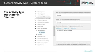 #SitecoreSYM© 2001-2019 Sitecore Corporation A/S. Sitecore® and Own the Experience® are registered trademarks of Sitecore Corporation A/S. All other brand names are the property of their respective owners.
Custom Activity Type – Sitecore items
The Activity Type
Descriptor in
Sitecore:
 