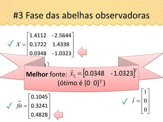 #3 Fase das abelhas observadoras











1.0323-0.0348
1.43380.1722
2.5644-1.4112
X











1.0669
2.0855
8.5678
f













0.4828
0.3241
0.1045
fit











0
0
1
t

✓
✓
✓
✓
Melhor fonte:
(ótimo é [0 0]T )
 T
x 1.0323-0.03482

 