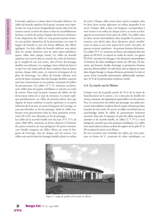le hourdis supérieur et douze dans le hourdis inférieur. Les
câbles du hourdis supérieur de la partie courante sont répar-
tis dans les cinq nervures longitudinales situées dans l’axe du
caisson central, au droit des âmes et dans les encorbellements
latéraux, au droit des points d’appuis des bracons extérieurs.
Cette disposition des câbles en cinq poutres permet d’assu-
rer une parfaite répartition de la précontrainte sur toute la
largeur du hourdis et une très bonne diffusion des efforts
appliqués. Les huit câbles du hourdis inférieur sont placés
dans les nœuds inférieurs sous les âmes plano-tubulaires,
quatre câbles dans chaque nœud. Les câbles du hourdis
supérieur sont ancrés dans la tranche des arrêts de bétonna-
ge et couplés les uns aux autres, afin d'éviter des bossages
doubles encombrants, ces couplages étant réalisés de façon à
ce que l’on n’ait jamais plus de deux coupleurs dans la même
section, chaque câble ayant, en moyenne la longueur de six
plots de bétonnage. Les câbles du hourdis inférieur sont
ancrés de façon classique dans des bossages doubles, assurant
ainsi leur recouvrement et une parfaite continuité de l’effort
de précontrainte. Ces câbles 12 T 15, intérieurs au béton,
sont enfilés dans des gaines métalliques et injectés au coulis
de ciment. Dans toute la partie courante du tablier, du fait
de la nature même de ce type de structure, et comme expli-
qué précédemment, ces câbles de première phase, bien que
régnant de façon continue en partie supérieure et en partie
inférieure de la section sur toute la longueur de l’ouvrage, ne
sont pas détendus en fin de poussage. Seuls les câbles ren-
forçant cette précontrainte dans les deux premières travées,
entre C0 et P2, sont détendus en fin de poussage.
Les câbles de la seconde famille sont du type 19 T 15 S, de
classe 1860 MPa, extérieurs au béton, disposés à l’intérieur
du caisson central et de tracé polygonal. En partie courante,
cette famille comporte six câbles, filants sur toute la lon-
gueur de l’ouvrage, trois de chaque coté du caisson. Ces
câbles sont ancrés dans des bossages doubles placés en milieu
de travée. Chaque câble couvre deux travées complètes plus
les deux demi travées adjacentes au milieu desquelles il est
ancré. Chaque câble a donc une longueur correspondant à
trois travées et en milieu de chaque travée, se trouve un bos-
sage de recouvrement d’une paire de câbles. Ces câbles, dans
les deux travées intermédiaires dans lesquelles ils passent en
continu, sont déviés dans deux déviateurs placés sensible-
ment au quart et aux trois quarts de la travée. Sur piles, ils
passent en partie supérieure de poteaux formant déviateurs.
Ces câbles 19 T 15, extérieurs au béton, sont disposés dans des
gaines en P
.E.H.D. et injectés au coulis de ciment. Les gaines
P
.E.H.D. traversent les bossages et les déviateurs intermédiaires
à l’intérieur de tubes métalliques cintrés, de 180 mm. De dia-
mètre, qui forment double chemisage et permettent d’assurer
ainsi leur démontabilité. Un tube laissé vide est disposé en outre
dans chaque bossage et chaque déviateur permettant la mise en
œuvre d’une éventuelle précontrainte additionnelle représen-
tant 33 % de la précontrainte extérieure initiale.
4.4. La travée sur la Marne
Compte tenu de la grande portée de 93 m de la travée de
franchissement de la marne, c'est à dire près du double des
travées courantes, des dispositions particulières ont été prévues.
Pour la construction du tablier par poussage, une palée pro-
visoire intermédiaire est placée dans la marne, divisant par deux
la portée de cette travée. En service, le tablier est renforcé par un
sous-bandage formé de câbles de précontrainte fortement
excentrés. Pour cela, il comporte, en plus des câbles courants de
première et de seconde famille, six câbles 27 T 15 S, à tracé
polygonal, excentrés par trois poinçons métalliques. Ces câbles
sont ancrés dans le caisson au droit des appuis sur les piles P7 et
P8 encadrant la travée sur la Marne.
Ils sont excentrés sous l’intrados du tablier par trois poin-
çons en forme de V, constitués de tubes métalliques, cet
OUVRAGES
MARQUANTS
18 Ouvrages d’art N° 42 mars 2003
Figure 3 : image de synthèse de la travée sur Marne
 