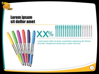 5
Lorem ipsum
sit dollor amet
XX%
Lorem ipsum dolor sit amet, consectetur adipiscing elit. Donec
urna elit, volutpat nec dictum quis, auctor vel urna.
 