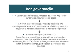 Introdução
Talvez vivamos uma época cuja aspiração maior se reduza, não em construir um
mundo melhor, mas a prevenir um mundo pior. Mesmo que assim seja, a História
ensina-nos que os que a marcam são aqueles que fazem o que está certo, antes do
tempo no seu momento.
Este é o tempo e o momento de fazer o que está certo! De ‘colar’ em vez de ‘cortar’.
De ‘racionalizar’ em vez de ‘reduzir’. De ‘clarear‘ em vez de ‘obscurecer’. De ‘levantar’
em vez de “acanhar’. De ‘acreditar’ em vez de ‘abdicar’. De ‘incluir’ em vez de ‘afastar’.
Este é o tempo e o momento de revirar a trajectória de regresso ao passado! Um
passado inadequado para o nosso tempo e os nossos sonhos, como indivíduos e como
nação.
Este é o tempo e o momento de construir laços cívicos e sociais, levantar as pessoas,
capacitá-las, inspirá-las, e tornar o estado, a organização pública, o serviço público um
parceiro. , um ecossistema político e de políticas de verdade, de valor, e verde! Numa
palavra, um País vencedor!
É este o propósito deste contributo, na lógica do que deve ser feito e como, para, em
suma, propugnar por uma sustentável grandeza da política… do estado e da
administração pública.
8
 