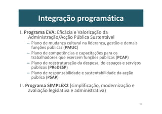 Visão integrada do Programa: quais os maiores problemas/desafios de
Portugal e quais as melhores políticas, hoje? (em estudo e actualização)
12
• Programa “Boa
Governação” (“reformas” do
“estado”, sector público, órgãos de
soberania, instituições públicas e
políticas, partidos, políticas públicas e
relação estado-mercado-sociedade
civil)
•Posicionamento radical do País à Globalização e na
política externa (fiscal, educação, justiça, I&D, ambiental,
energético, conectividade, mobilidade, inglês ), e “better
life” (bem-estar e felicidade)
•“O País da Economia “azul” (a “verde” será brevemente
ultrapassada)
•PT: Plataforma giratória de turismo e negócios mundial
(business/better life friendly)
•Políticas de Economia Criativa
• Autonomia energética sustentável
•Criar uma Marca e um Marketing Agressivos e estáveis
para Portugal (com jovens, profissionais e séniores)
•Fiscalidade laboral condicionada
•Ecossistemas organizacionais e associativos de
produtividade e felicidade
•Empregabilidade e políticas de trabalho (mais que
de emprego)
•Mutualismo e cooperativismo
•Empreendedorismo e economia social, cívica e
comunitária
•Envelhecimento activo e fomento da natalidade
•Direitos sociais mínimos e forte
iii(concertação social
• Economia laboral “azul”
• Benefícios “políticos” reduzidos à condição de
recursos
•Reduzir dívida pública (90% do PIB) e endividamento
em 4 anos. Como? Exemplos de caminhos:
• Gerar novas fontes de financiamento - Programa de
valorização e multiplicação da riqueza, rendimentos e
activos nacionais (mar, minérios, património, língua,
legística, capital humano e social, segurança, turismo,
floresta) e
• Criação de um fundo soberano sobre recursos geo-
marinhos
• Estratégia nacional de combate à importação (apoio à
produção nacional de bens e serviços importados)
• Regra obrigatória da condicionalidade de toda a acção
pública (políticas de “contrapartidas”-obras com custo
zero para o Estado))
• Plano anti-economia “paralela e informal”
•Renegociação sinalagmática dos prazos e juros(dívida)
• Política de redução dos custos de vida e aumento da
qualidade de vida
Endividamento
Externo
Desemprego
/Estado Social
“Governação”/
/Instituições
Competitividade/
Globalização
 