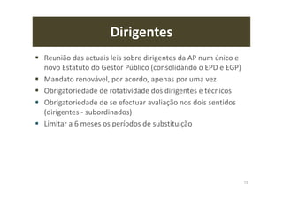 Introdução: matriz
Concretizar políticas agressivas já comprovadas de que o conseguem fazer e cujo
método de identificação de alvos destas políticas é, por exemplo, detectar os maiores
entraves nacionais a esta prosperidade. Mais, estas políticas não agravam o défice e
muitas são custo-zero!
Assim, identifica-se algumas prioridades a ser escolhidas pelo futuro governo, com
políticas e respectivos impactos (% do PIB*):
- Combate economia paralela: impacto estimado até 30% do PIB
- Boa governação: até 10% do PIB
- Boa legística: até 6% do PIB
- Boa utilização/valorização do património público e nacional: até 5% do PIB
- Valor equilibrado das rendas (monopólios/oligopólios): até 5% do PIB
- Poupanças em eficiência energética: até 10% do PIB
- Simplificação legislativa e administrativa: até 3% do PIB
- iGov (eGov, datacentres, clouds, agenda digital, smartdocs, rendas de localização de
servidores, open-source, open-data, etc): até 10% do PIB
- Alargamento do prazo médio de pagamentos para 30 anos com 10 anos de carência e
redução da taxa de juro para 1,1% (= à redução de custos da Grécia): 9% do PIB
* 10% do PIB = 16 mil milhões de euros (aprox.) 15
 