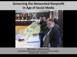 Governing the Networked NonprofitIn Age of Social Media Beth Kanter, Visiting ScholarSocial Media and Nonprofits, David and Lucile Packard FoundationNovember, 2010 – BoardSource 