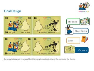 Final Design                                                                                                                                                  Rangla Punjab


 10          rglw pjwb
              M    M          10     10          rglw pjwb
                                                  M    M
                                                                         10                                            The Board
                                                   10
                                                 ds rupey
                                                                                                                                                          Player Pieces
 10   ds rupey       TEN RUPEE



10           rglw pjwb
              M    M         10      10          rglw pjwb
                                                  M    M
                                                                                                                       Cards
                                                                         10

                                                   10               10
                                                                         10
                                                                          rg
                                                                           M
                                                                                  rMglw pjwb
                                                                              lw pjwb
                                                                                  M
                                                                                           M
                                                                                              M
                                                                                               10 110 10 0 10
                                                                                        rglw pjwb
                                                                                         M
                                                                                                   0 1
                                                                                                                       M jwb M
                                                                                                                 rglw prglw pjwb 10
                                                                                                                  M       M
                                                                                                                             rglw pjwb
                                                                                                                               M   M       10


                                                 ds rupey
                                                                                                                                                 10
                                                               10                                                    10 1y 0
                                                                                                                      rupe 10
                                                                                                                   ds ds rupey
                                                                                                                         ds rupey                            Currency
10
                                                                     10 ds rupey N RUNERURUPEE
                                                                                            TEN PEE
                                                                                            P E

      ds rupey
                                                                                       E TE
                     TEN RUPEE                                  10 d 0 upe ey T
                                                                   1s rds y rup
                                                                     10           rglw pjwb
                                                                                     M   M
                                                                                                0 1100 110
                                                                                                   01 0
                                                                                                                         pjwb M
                                                                                                                            M
                                                                                                                     rglwrglw pjwb
                                                                                                                      M   M
                                                                                                                              rglw pjwb
                                                                                                                               M    M
                                                                                                                                          10
                                                                                                                                                10
                                                                                rpjwbpjwb 1
                                                                                  glw M
                                                                                 M M
                                                                    10 rglw  M                                                                   10
                                                                 10                                                      10 10 y
                                                                                                                        ds dse pey
                                                                                                                           rup ru
                                                                                                                              10
                                                                                                                            ds rupey

Currency is designed in notes of ten that complementsw identity of the game and the theme.
             rglw pjwb
              M    M                             rgl pjwb
                                                  M      M
 10                           10     10                               10 ds rupey TETENURUPEEE
                                                                     10
                                                                      10
                                                                        0 s ru ey
                                                                       1dsdrupey p
                                                                                  rglw pjwb
                                                                                   M     M
                                                                                      glw wbjwb
                                                                                     M M pM
                                                                                                  EE
                                                                                             TE R PE
                                                                                            N RN P U


                                                                                                    1010 1010
                                                                                                     10 10
                                                                                                                             rM
                                                                                                                                M wb
                                                                                                                           M w pj M
                                                                                                                          rglglw pjwb
                                                                                                                            rglw pjwb
                                                                                                                             M    M
                                                                                                                                                10
                                                                                                                                                     10

                                                                         10
                                                                                  M r j
                                                                                 rglw p
                                                                        10                                                                       10
                                                                      10                                                       1010
                                                                                                                                 r y
                                                                                                                             d10 upe ey
                                                                                                                              s s rup
                                                                                                                               d
                                                                                                                            ds rupey
                                                                         10    ds rupey         TEN TEN UPEE E


                                                   10
                                                                                                    RUPEE PE
                                                                                                          U
                                                                                                  TEN R R                             M wb
                                                                                                                               M w pj M
                                                                                    rup   ey                                  rgllw pjwb
                                                                            00 rM
                                                                           11 ds rglw pjwb wb 10 110 110
                                                                                ds upey                                         rgM                   10
                                                                         10                 M
                                                                                           M w pj
                                                                                               M M wb
                                                                                                      0 10 0               rMglw pjwb
                                                                                                                                    M                  10
                                                                                        M rgl j
                                                                                       rglw p
                                                                             10
                                                                            10                                                                  10
                                                                                                                                   10 y
                                                 ds rupey                                                                           10
                                                                                                                                  ds rupe
                                                                                                                              10 ds rupey
 